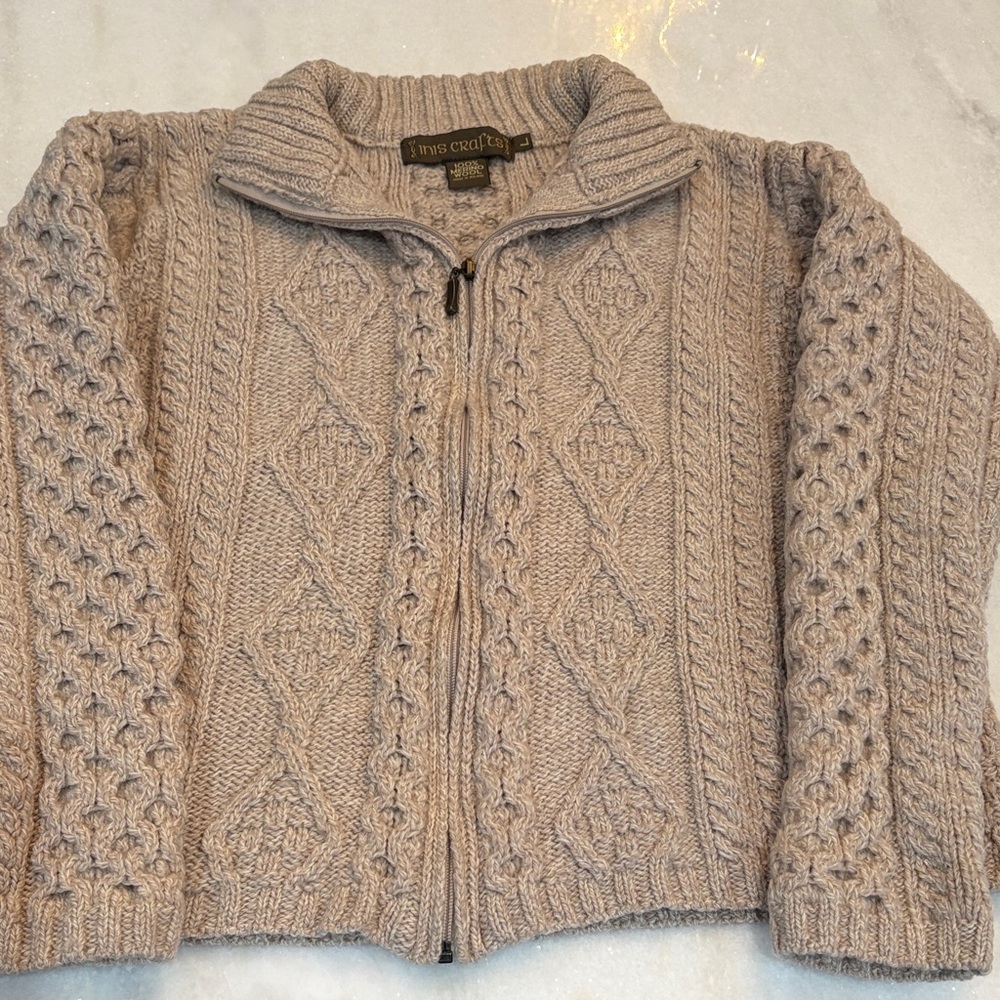 Women's Cable Knit Zip-Up Cardigan - Beige